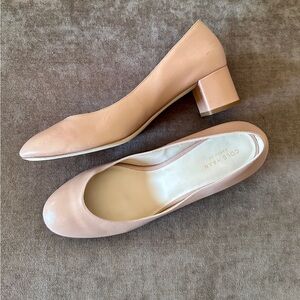 COLE HAAN Grand OS Women's Cream Block Heel Nude Leather Pumps 10B Work Wedding